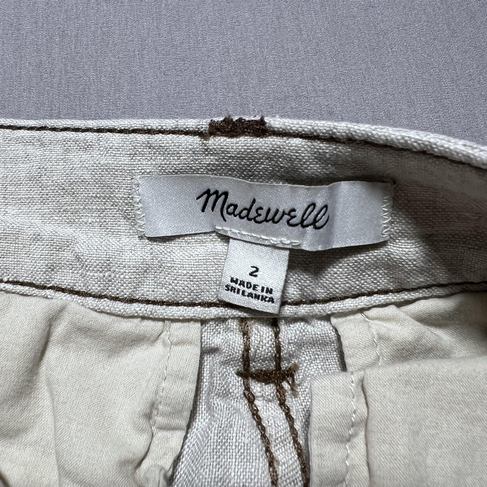 Madewell Wide Leg Pants Womens 2 Ivory 100% Linen High Rise Cropped Pockets - Picture 8 of 15